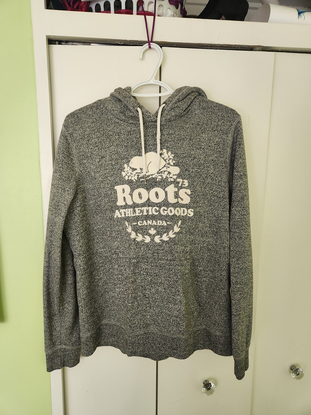 Roots Men's Heather Gray Hoodie with White Logo